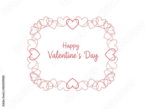 A delicate red heart-shaped wreath surrounding a Happy Valentine's Day greeting on a plain white background