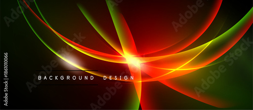 Abstract dynamic lines create vibrant energy. Red, green, yellow hues blend, forming striking visual impact. Background design suggests motion, light.