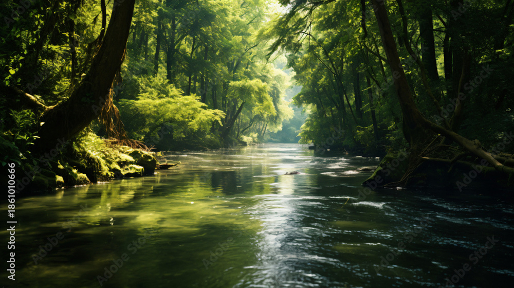Fototapeta premium Peaceful Forest River Scene