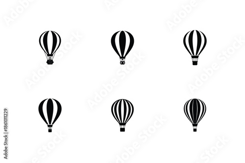 Set of hot air balloon silhouette icons