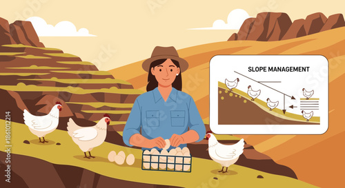 Farmer collecting fresh eggs on a farm with chickens.