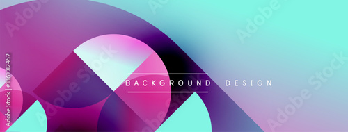 Abstract vibrant shapes overlap, creating dynamic colorful background. Modern design features gradients, curves, text elements.