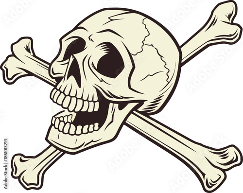 Grunge Jolly Roger skull flag vector with worn effect, isolated on transparent background for adventure, gaming, and nautical designs.