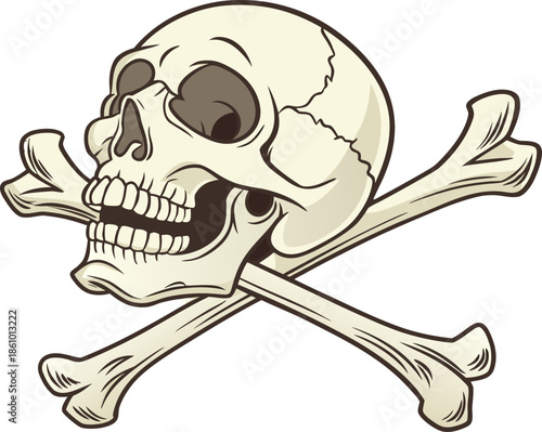 Skull symbol Jolly Roger pirate flag vector with weathered texture, isolated on transparent background for nautical and adventure graphics.