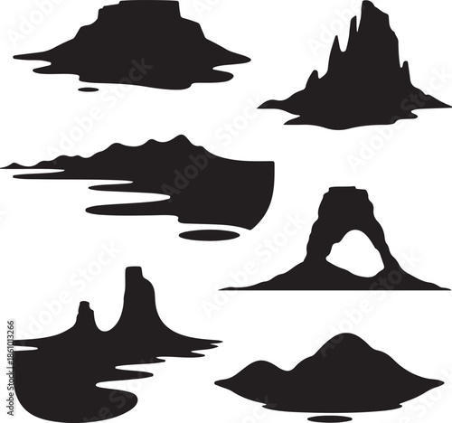 Abstract silhouette of rock formations isolated on transparent background
