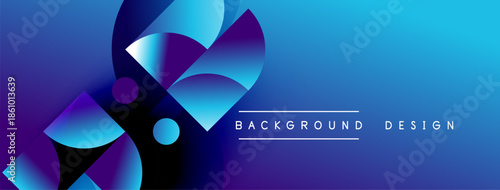 Abstract blue gradient shapes create dynamic background. Modern design elements suggest technology, innovation, fluidity. Minimalist aesthetic.