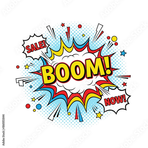 Boom! Sale Now! Comic Book Explosion Speech Bubble
