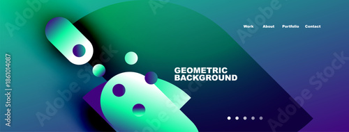 Abstract geometric shapes, vibrant colors, blue turquoise gradients. Modern design for website header or banner. Minimalist aesthetic.