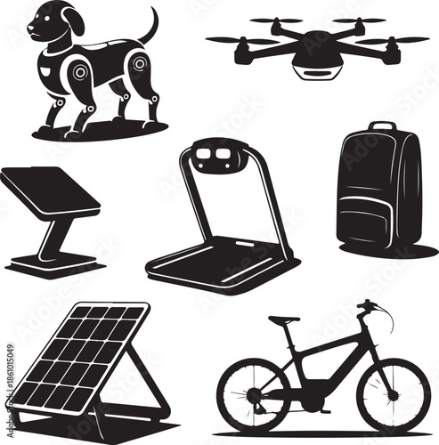 Modern technology devices and gadgets collection isolated on transparent background