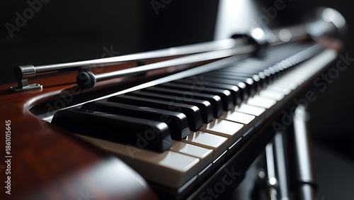 bassoon. A dark wood bassoon with silver keys, showcasing its elegant curves in a close-up view. tutorial guides, club newsletters, designed for sports & leisure club marketing.