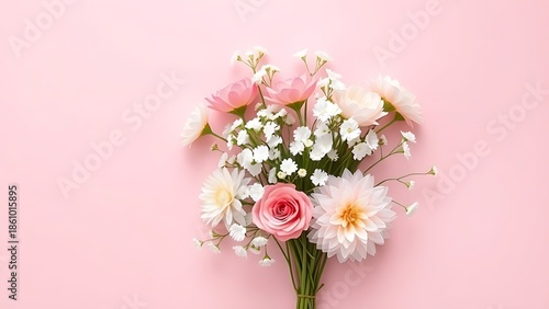 gypsophila. Delicate spring floral arrangement with gypsophila and carnations in pastel tones on a soft pink background. gardening catalogs.