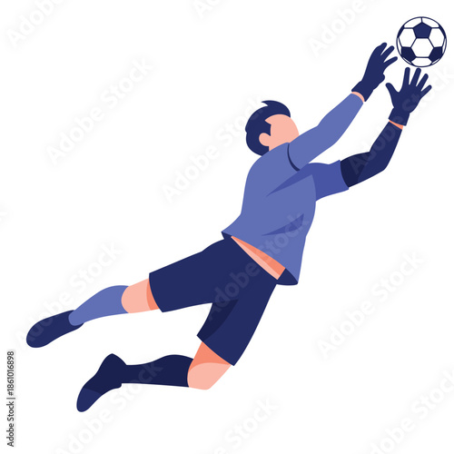 Soccer Goalkeeper Diving to Catch Ball in MidAir.