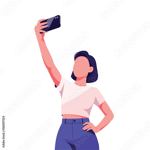 Young woman taking a selfie with her smartphone capturing a moment of selfexpression and connection.
