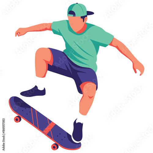 Dynamic Skateboarder Performing an Ollie Trick in MidAir.