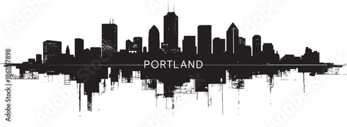 Portland city vector silhouette illustration with reflection in a simple hand-drawn style