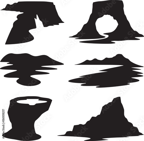 Abstract minimalist rock formations and landscapes isolated illustration