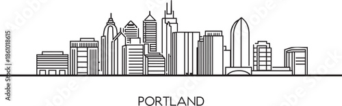 Minimalist portland oregon city skyline vector thin line drawing outline cityscape illustration architecture