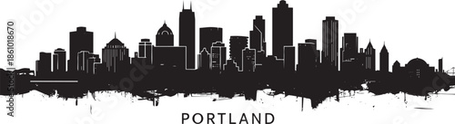 Portland oregon city skyline vector silhouette highly detailed urban panorama background illustration architecture