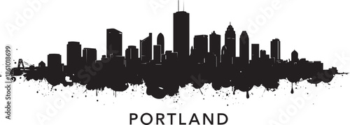 Portland oregon city skyline vector silhouette with paint splatter dripping grunge effect illustration graphic