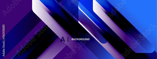 Abstract geometric design. Diagonal lines create dynamic, modern visual. Purple, blue hues dominate composition. Gradient effects add depth.