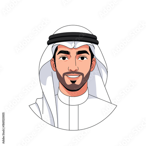 Smiling Arab Man Portrait, Traditional Kandura and Ghutra, Middle Eastern Culture