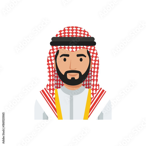 Middle Eastern Man Avatar Flat Design Icon - Arabic Man Portrait
