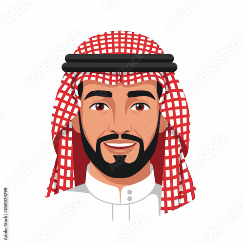 Smiling Saudi Man Portrait, Traditional Arab Man Wearing Ghutra and Agal, Middle Eastern Male