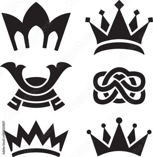 set of crowns and royal crests with different designs