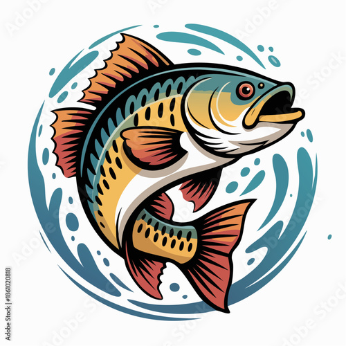 Colorful bass swimming fish in motion.