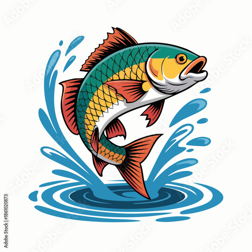 Dynamic jumping fish leaping out of water.