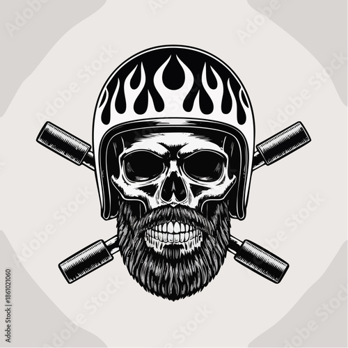 Skull with Flaming Helmet Graphic Design.