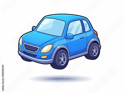 青い車 かわいいイラスト 白背景 自動車