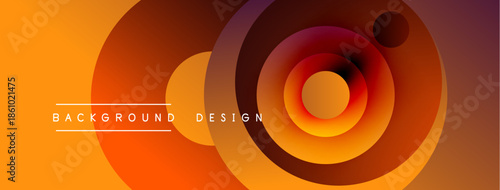 Abstract orange background features concentric circles. Gradient colors blend smoothly, creating dynamic visual effect. Modern design element.