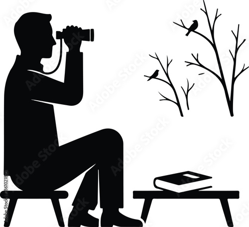 Birdwatching Binoculars Nature Observation Hobby Silhouette
