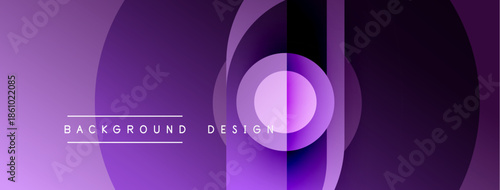 Abstract purple layers create dynamic background. Circles overlap, forming modern design element. Gradient effect adds depth.