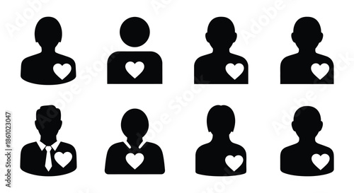 A collection of four pairs of human figures with heart icons displaying a striking silhouette