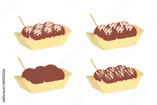 色々な味付けのパターンのたこ焼き