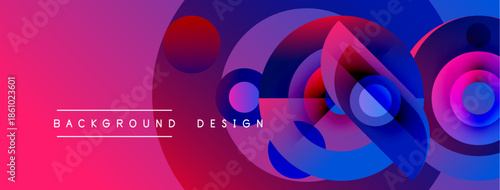 Abstract vibrant design features overlapping circles, gradients. Pink, purple, blue hues create dynamic visual effect. Modern background.