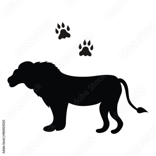 A majestic lion silhouette with paw prints in the air