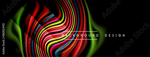 Abstract flowing lines create vibrant colorful design. Dark background emphasizes bright curves, waves, gradients. Modern aesthetic.