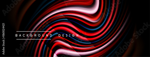 Abstract waves, red, blue hues dominate. Dynamic lines create flowing pattern. Modern design element for backgrounds.