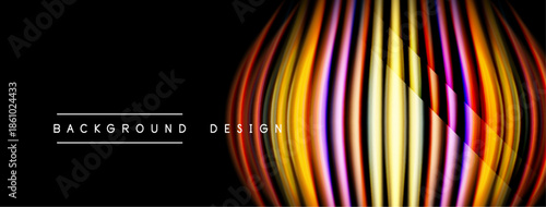 Abstract lines create vibrant sphere. Dark background emphasizes colorful design elements. Modern aesthetic, dynamic composition.