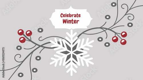 Celebrate Winter with Decorative Snowflake and Berry Branch Design