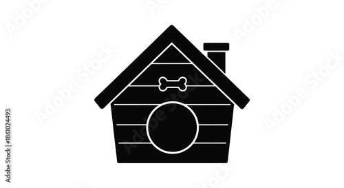 A simple black dog house icon with a circular entrance presented as a silhouette