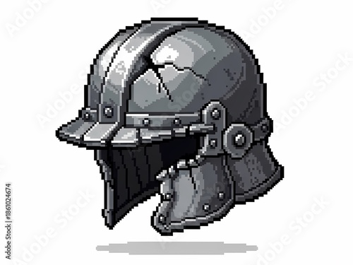 破損した鎧兜　中世の戦士のヘルメット