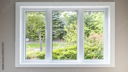pvc. Modern white PVC window installed in a residential room, allowing natural daylight to fill the neutral interior space. real-estate listings.