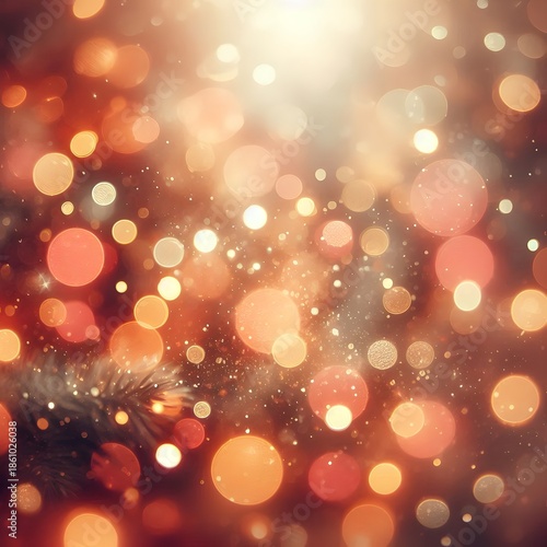 Festive Bokeh Lights and Christmas Ornaments Holiday Background with Warm Golden Glow