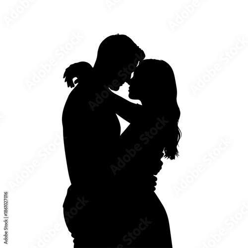 Silhouette of a romantic couple sharing a tender moment