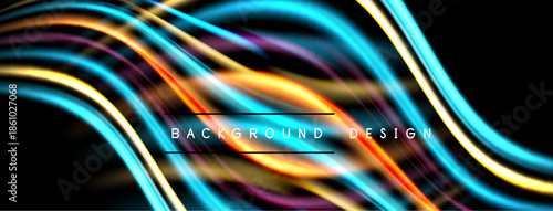 Abstract neon lines create dynamic flow. Vibrant colors blend, forming modern background design. Smooth curves suggest energy, movement.