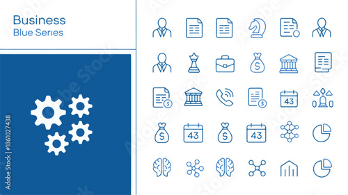 A modern vector icon set showcasing 36 business-related icons and symbols in a clean and minimalist style